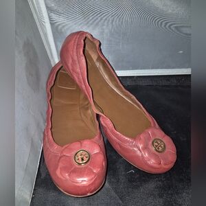 Women's Tory Burch Leather Red Ballet Flats